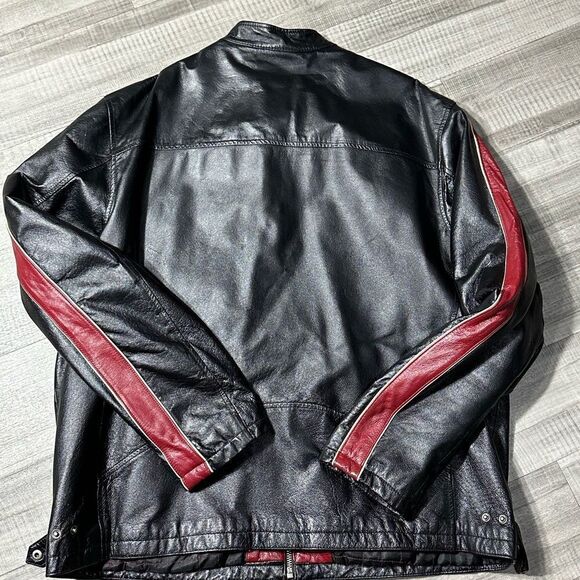 Wilsons Leather M. JULIAN Motorcycle Jacket 2XLarge Black w/ Red Stripe - Picture 2 of 7
